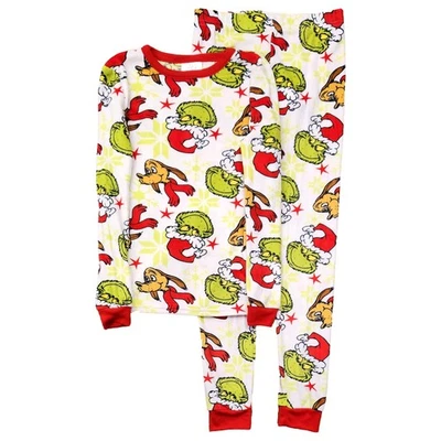 Conjunto de pijama de vacaciones de terciopelo blanco de Navidad The Grinch That Stole talla 8 Foto 1 de 2