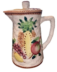 Vintage Ceramic Lidded Pitcher Hand Painted Pineapple Motif - Picture 1 of 7