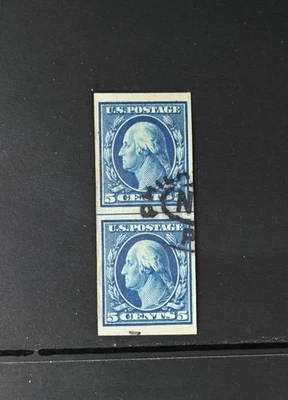USA Scott # 347 Horizontal Pair VF Used 5c Washington Stamps Cat $100+ - Image 1 of 2