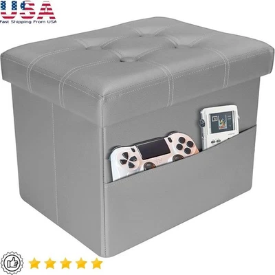 Folding Storage Ottoman Foot Rest Stool W/ Side Pocket Soft Foam Comfortable New - Image 1 of 4