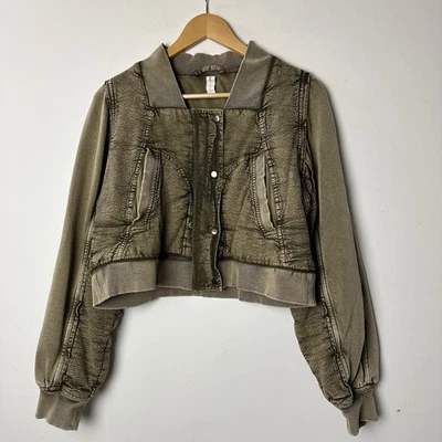 Daily Practice Anthropologie Utility Bomber Jacket Crop Moss Snap Quilted Boho L - Image 1 of 4