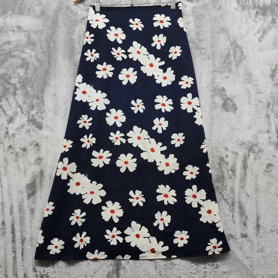 Freelance Skirt Womens S Blue White Floral Midi A-Line Preppy Modest Side Zip - Image 1 of 4
