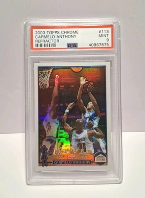 2003-04 Topps Chrome Refractor #113 Carmelo Anthony PSA 9 Mint Rookie RC HOF - Image 1 of 4