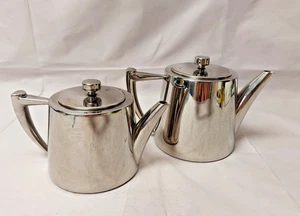 Pair of Stellar Art Deco Luxe 3 Cup & 4 cup stainless steel polish teapots - Picture 1 of 6