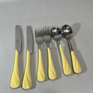 Vintage Homer Laughlin Fiesta Yellow Swirl Flatware Knifes Spoons Forks Set 6 - Picture 1 of 12