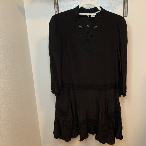 Abito Coach 1941 100% seta nero ricamato taglia 2 XS MSRP $495 nuovo con etichette