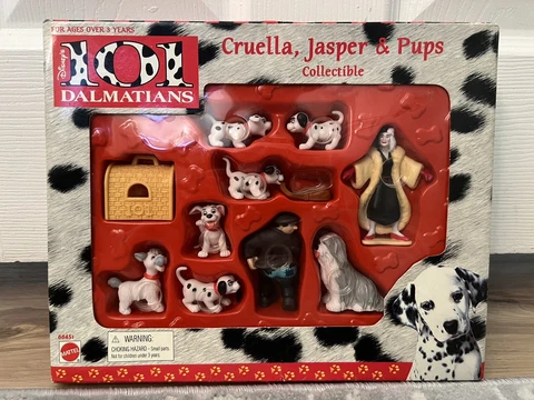 Disney 101 Dalmatians Figurines  - Cruella de Vil Jasper & Puppies - vintage Cover