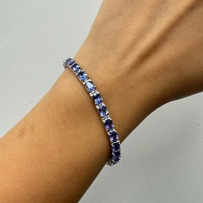 Brazalete de tenis de diamantes de tanzanita de 8,4 quilates. Oro Blanco 14K Corte Ovalado Foto 1 de 4