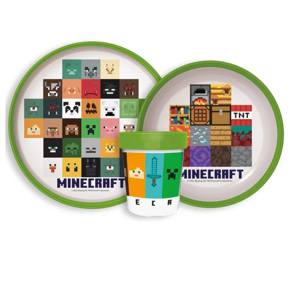 Gamer Minecraft Kinder antirutsch Geschirr-Set 3 teilig Becher Teller Schüssel - Bild 1 von 1