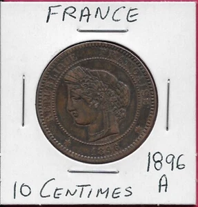 FRANCE 10 CENTIMES 1896-A LAUREATE HEAD LEFT,DENOMINATION WITHIN WREATH,MINT:PAR - Picture 1 of 2
