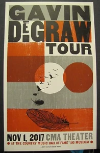 Póster impreso Hatch Show CMA teatro Gavin DeGraw gira 1 de noviembre de 2017 CMHOF - Imagen 1 de 1