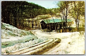 Postal de colección Morgan County Ohio OH Island Run puente cubierto Eagleport - Imagen 1 de 2