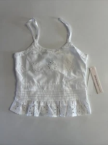 Aqua Eyelet Ruffle Trim Crop Top Girls' L White Pullover Sleeveless Scoop Neck - Picture 1 of 3