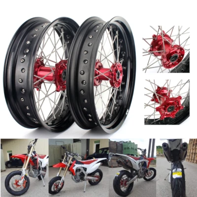 RUEDAS SUPERMOTO COMPLETAS 17" para Honda CR CRF 125 250 450 R/X BUJE ROJO LLANTA NEGRA Foto 1 de 4
