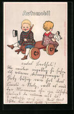 Künstler-AK Gertrud Caspari: Kinder mit Automobil 1903 