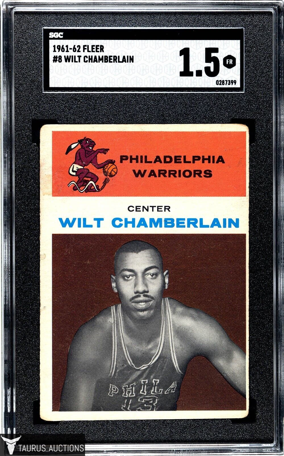 1961-62 Fleer #8 Philadelphia Warriors HOF Wilt Chamberlain Rookie Card SGC 1.5