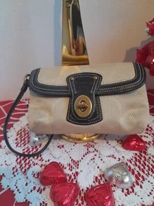 COACH TAN AND BROWN WALLET WITH BRUSHED GOLD HARDWARE - Picture 1 of 7