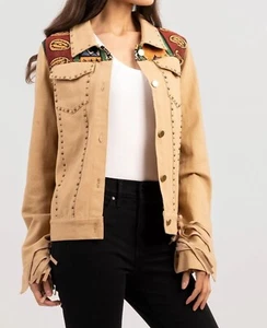 DELILA MINERAL WASH AZTEC GRAPHIC FRINGE SHACKET JACKET - Picture 1 of 3