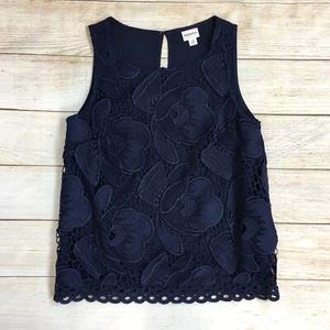 Merona Womens XS Navy Blue Lace Front Shell Tank Top Career Target - Picture 1 of 6