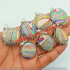 Rainbow Calsilica Gemstone 925 Sterling Silver Plated Fancy Handmade Pendants - Picture 1 of 3