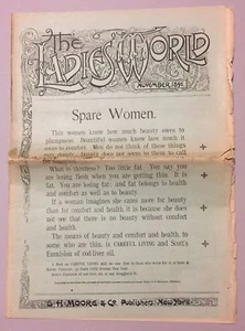 RARE Nov. 1891 LADIES WORLD Magazine w/ FAT vs THIN cover AD Bicycles Pianos ADS - Picture 1 of 5