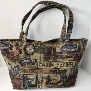 Tapestry Reusable Shopping Tote Bag - Fishing Theme, Double Handle Medium - Picture 1 of 5