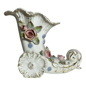 Vintage Bone China 3D Füllhorn Vase Floral Blumen Rosen Made in Japan S187D - Bild 1 von 9