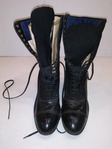 Vintage Victorian Grant Woman's Black Leather and Wool Lace Up Boots Size 8 - Picture 1 of 10
