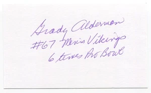 Grady Alderman Signed 3x5 Index Card Autograph Signature Minnesota Vikings #67 - Picture 1 of 2