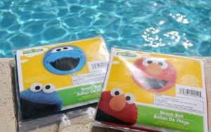 Set Of 2 Sesame Street Elmo Cookie Monster Inflatable Beach Balls 12” Pool Toy - Picture 1 of 3