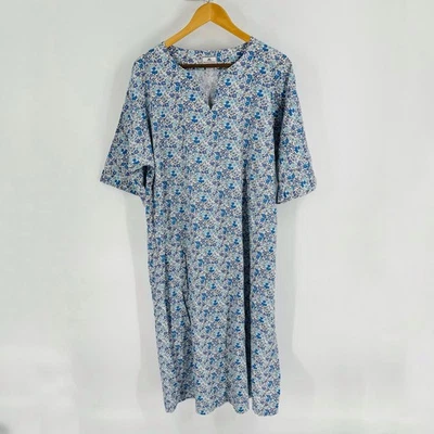 Camisón Petite Plume 100 % algodón floral estampado azul bolsillos talla M Foto 1 de 4