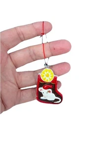 Small Mouse Stocking Ceramic Handmade Christmas Ornament Holiday - Picture 1 of 3