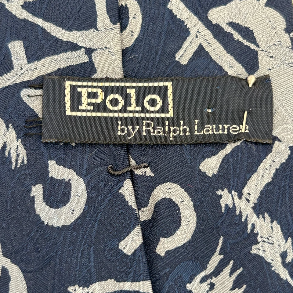 Raro Vintage Polo Ralph Lauren Gravata Cinza Marinho Western Cowboy Padrão Ferradura - Imagem 1 de 4