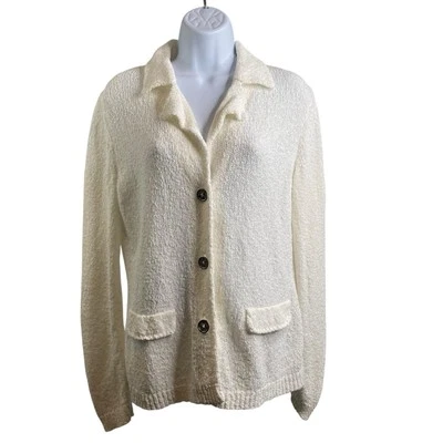 Cárdigan Lafayette 148 Texturizado Crema Botón Frontal Muesca Cuello Talla S Dinero Antiguo Foto 1 de 4