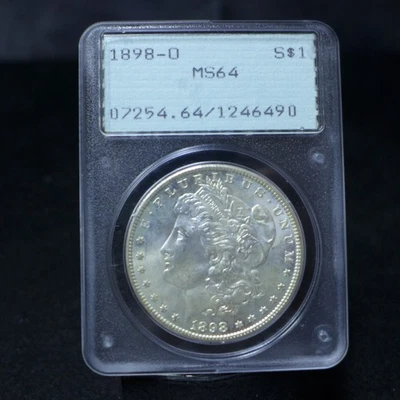 Серебряный Моргановский доллар 1898-O PCGS MS64 — держатель Rattler первого поколения - Изображение 1 из 4