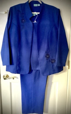 Blazer Traje Pantalón Sara Morgan for Haband XLP Azul 3 Piezas Bordado Flores Nuevo sin Etiquetas Foto 1 de 4