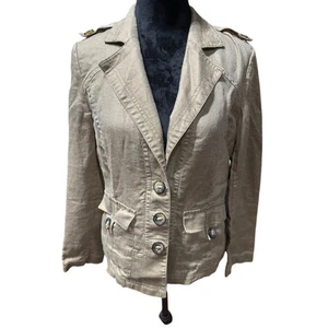 Chico’s Women’s Linen Blazer Khaki size 1(Med) Button front Classy Chic - Picture 1 of 10