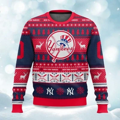 2025 Christmas Yankees Baseball Personalized Ugly Sweater - Christmas Gift 2025 - Image 1 of 4