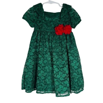 Laura Ashley Toddler Girls Lace with Ruffle and Puff Shoulder Dress 4 Green - Image 1 of 4