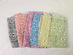 Set 6 Crate And Barrel Napkins Cotton Doodle geometric floral vibrant 21" x 19" - Picture 1 of 15