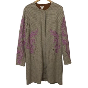 Giacca J Jill pied de poule marrone viola ricamato lungo spolverino cappotto donna grande - Foto 1 di 11