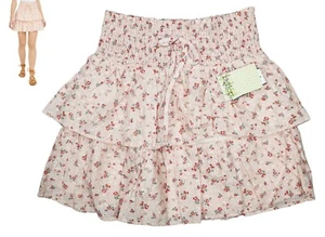 BeBop Floral Print Tiered Smocked Waist Eyelet Junior's Mini Skirt XL NWT Pink - Picture 1 of 1