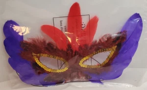 Purple / Red Feather Masquerade Ball Mardi Gras Halloween Mask FREE SHIPPING - Picture 1 of 2