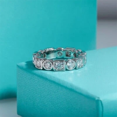 Moissanite Bezel Eternity Wedding Band 3.50 CTW Round Cut  14K White Gold Plated - Image 1 of 4