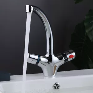 Wasserhahn Mit Thermostat,Waschtischarmatur Thermostat Mischbatterie Waschbecken - Bild 1 von 11