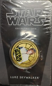 2011 NIUE GOLD PLATED GILT $1 COIN FEATURING STAR WARS LUKE SKYWALKER IN OGP - Picture 1 of 2