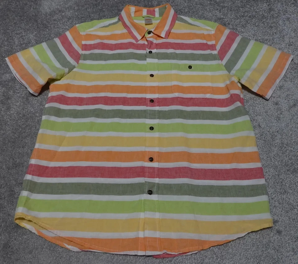Camisa Gymboree de lino para mujer grande multicolor a rayas manga corta abotonada  Foto 1 de 4
