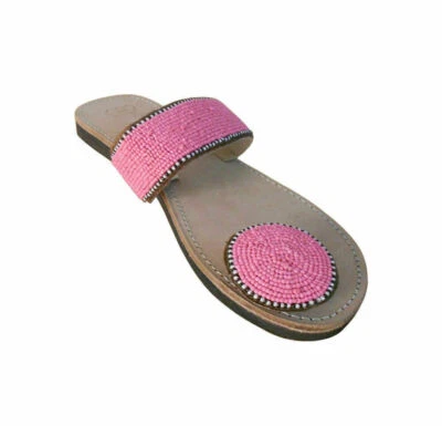 Women Slippers Beaded Indian Flip-Flops Handmade Footware Slip Ons Flats US 6/7 - Image 1 of 4