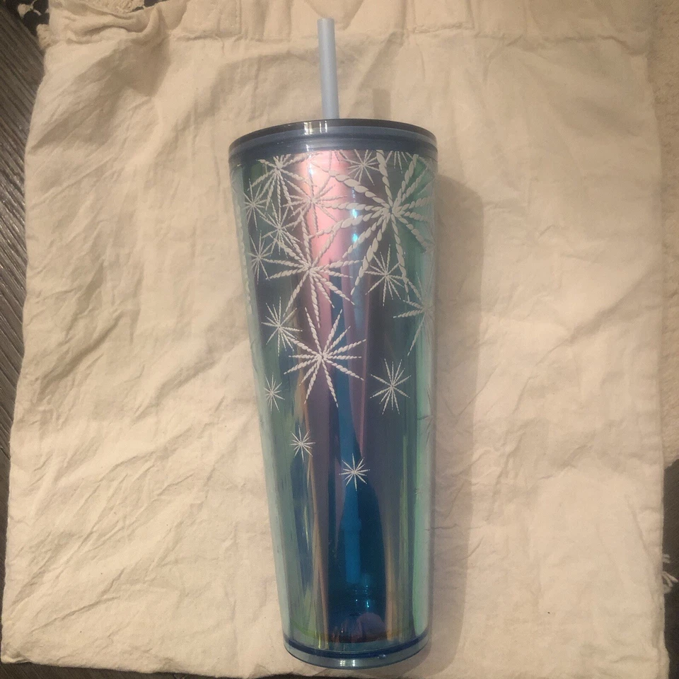 Starbucks 2023 Christmas Holiday Snowflakes Blue Iridescent Cold Cup 24oz