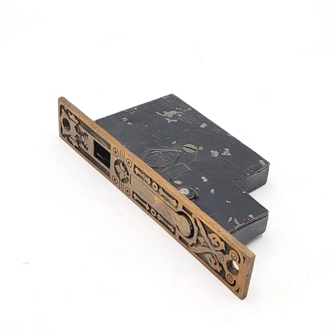 Vintage RE Co Pocket Door Hardware Salvage Skeleton Keyhole No Key Brass Ornate Cover